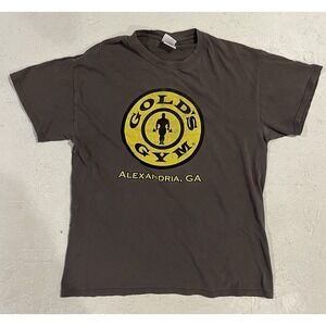 Vintage Golds Gym Shirt Mens M Gray‎ Yellow Alexandria GA Workout Athletic